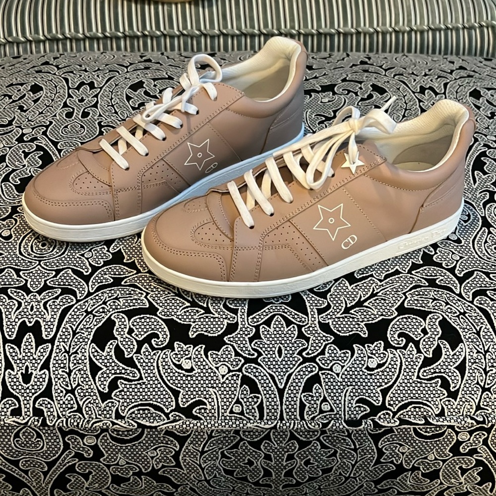 Dior Beige Pink Leather Sneakers with White Soles